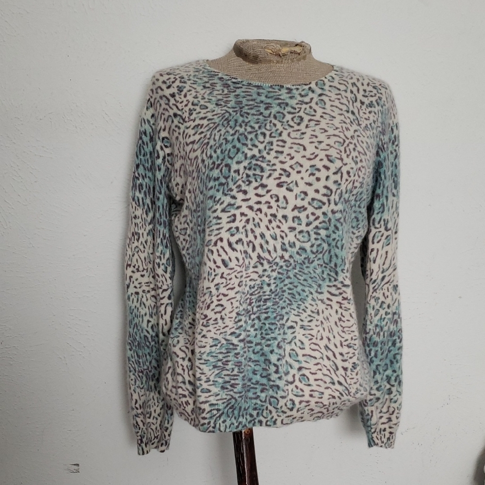 MAINBOCHER Leopard Print 100%CASHMERE Sweater XL